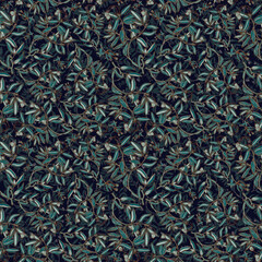 Seamless botanical dark layered pattern with branches and fruits of andromeda
