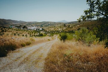 Vista panorámica del pueblo blanco de Tahal en la Sierra de los Filabres en Almería (España) - obrazy, fototapety, plakaty