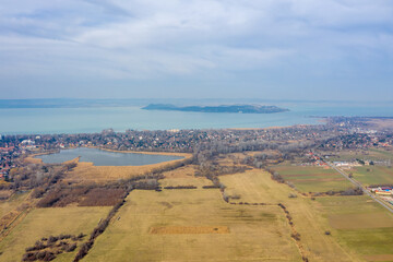 Hungary - Lake Balaton with Tihany peninsula from drone view
