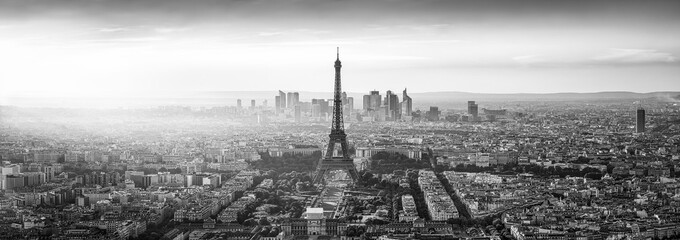 Paris skyline panorama in black and white - obrazy, fototapety, plakaty