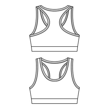 Girls Sports Bra fashion flat sketch template. Women Active wear Crop tank top Technical Fashion Illustration