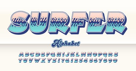 A stylized 3d capitals alphabet called Surfer; great for surf related logos, tee shirt designs, beachwear, etc. - obrazy, fototapety, plakaty