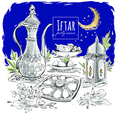 Ramadan iftar menu invitation banner design.