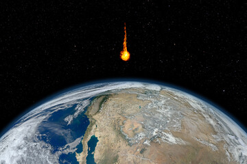 Dangerous asteroid approaching planet Earth, total disaster and life extinction, elements of this...