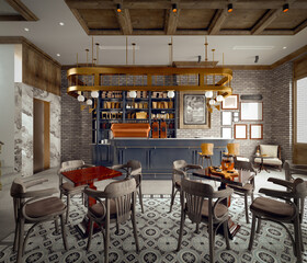 3d render of vintage cafe shop interior