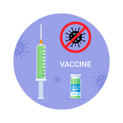 Vaccine covid bottle icon. Covid-19 vector syringe injection virus vaccine icon
