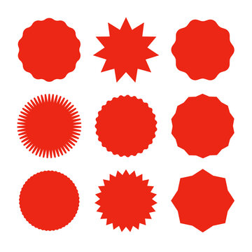 Starburst promo red sticker shape vector sale splash. Starburst round badge promo sticker