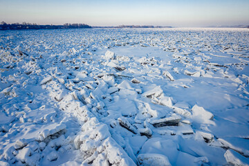 Ice jam on the Vistula river, Plock, Poland