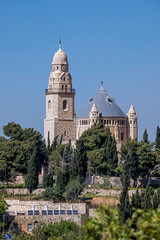 Fototapeta na wymiar Vista de la abadía de la Dormición en la histórica ciudad de Jerusalén, Israel