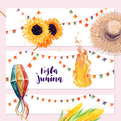 Festa Junina brazil party holiday in June. Brazilian carnival design background for greeting card, banner and invitation.