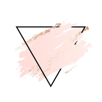 recommend clip art: Rose and pink background stroke triangle frame. Vector gold pink brush makeup beauty abstract geometric logo