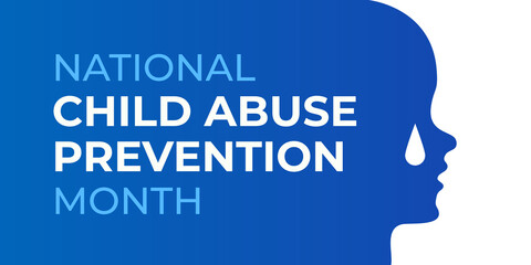 Fototapeta na wymiar National Child Abuse Prevention Month banner design template. Celebrate annual in April in United States. Silhouette of child with tear. Concept of children protection and safety