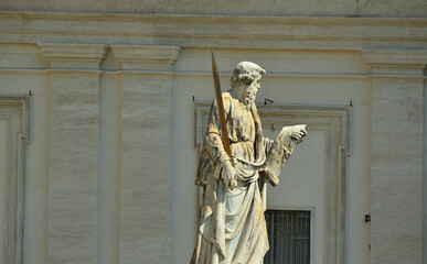 The Statue of Saint Paul in front of St Peter Basilica in Vatican