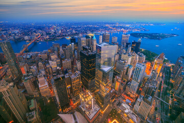 Vista aerea di Downtown Manhatton New York. La città più importante.