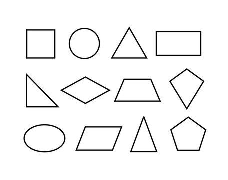 Basic shapes illustration, set of geometric shapes, line art style, math education concept - Vector