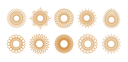 Bohemian wall decor illustration, set of boho rattan mirror, isolated on white background