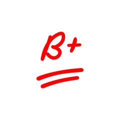 Letter B plus test score, red letter grade mark, vector illustration design