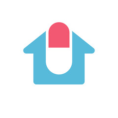 Home capsule logo design, house pill icon, medical home care symbol - Vector