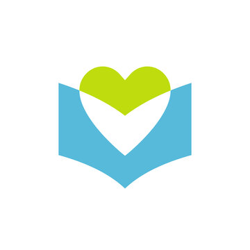 Heart And Book Logo Design, Book Lover Symbol, Book Readers Club Group - Vector