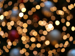 Christmas bokeh of lights and Christmas tree decorations