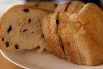 Freshly baked hot raisin bread