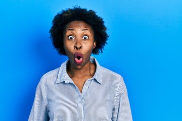 Young african american woman wearing casual clothes afraid and shocked with surprise expression, fear and excited face.