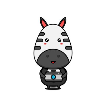 character design of zebra with a camera,cute style for t shirt, sticker, logo element