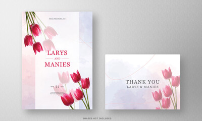 The beautiful Wedding invitation flower watercolor and Thank you card