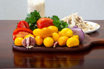 Delicious pequi fruits Caryocar brasiliense, Exotic and much appreciated fruit with a strong smell and flavor used for typical Brazilian savory recipes. It has dangerous spines inside its core.