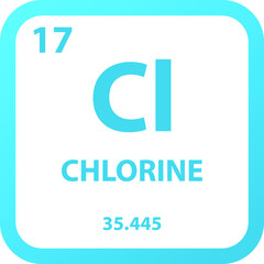 Fototapeta premium Chlorine Cl Halogen Chemical Element vector illustration diagram, with atomic number, mass and electron configuration. Simple outline flat design for education, lab, science class.