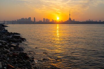 Fototapeta premium Wuhan city skyline scenery in Wuahn, Hubei, China