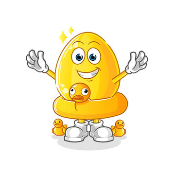 Golden egg with duck buoy cartoon. cartoon mascot vector