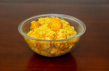 Delicious pequi fruits Caryocar brasiliense, Exotic and much appreciated fruit with a strong smell and flavor used for typical Brazilian savory recipes. It has dangerous spines inside its core.