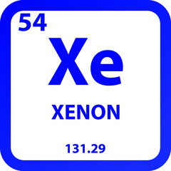 Xenon Xe Noble gas Chemical Element vector illustration diagram, with atomic number, mass and electron configuration. Simple outline flat   design for education, lab, science class.