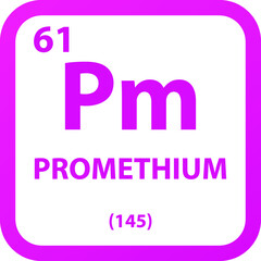 Promethium Pm Lanthanide Chemical Element vector illustration diagram, with atomic number, mass and electron configuration. Simple outline flat   design for education, lab, science class.