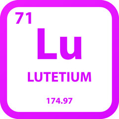 Lutetium Lu Lanthanide Chemical Element vector illustration diagram, with atomic number, mass and electron configuration. Simple outline flat   design for education, lab, science class.