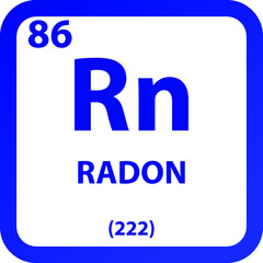 Radon Rn Noble gas Chemical Element vector illustration diagram, with atomic number, mass and electron configuration. Simple outline flat   design for education, lab, science class.