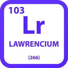 Lawrencium Lr Actinoid Chemical Element vector illustration diagram, with atomic number, mass and electron configuration. Simple outline flat   design for education, lab, science class.