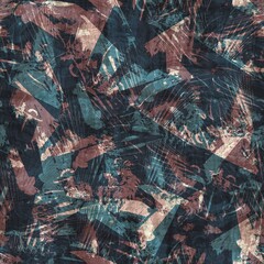 Seamless blue pink cream and navy surface pattern. High quality illustration. Overlaid and multiplied distressed and grungy worn abstract design for print. Detailed artistic repeat tile swatch.