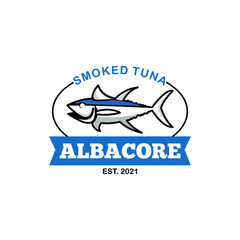 Smoked Albacore Tuna Fish Logo Premium Seafood Label Industry or Restaurant Graphic Design Template Inspiration