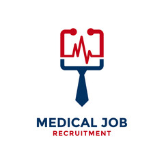 Medical job logo design template. Tie shape with stethoscope symbol concept combination.