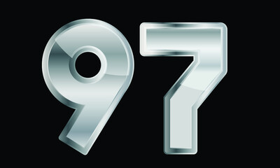 97 Silver Elegant Modern 3D Number