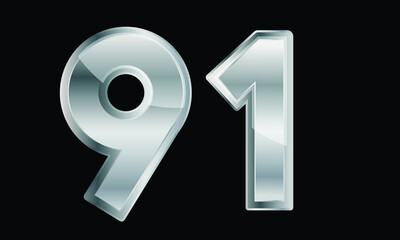 91 Silver Elegant Modern 3D Number