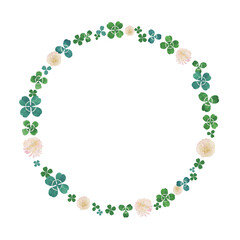 .クローバー 水彩素材 リース、サークル 背景素材