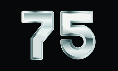 75 Silver Elegant Modern 3D Number