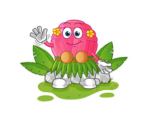 yarn ball hawaiian waving character. cartoon mascot vector