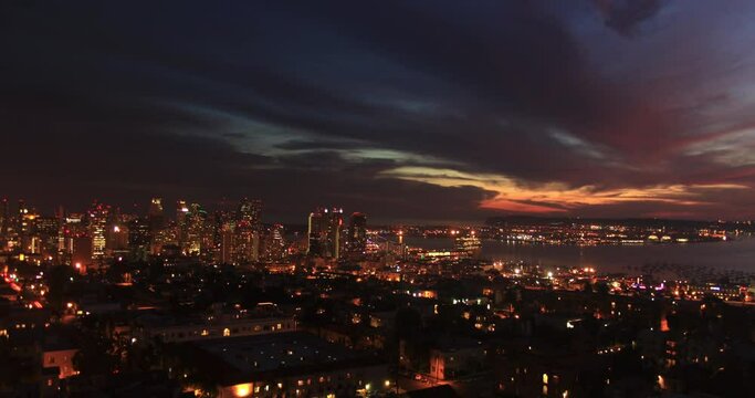 Sunset time lapse over the San Diego skyline.