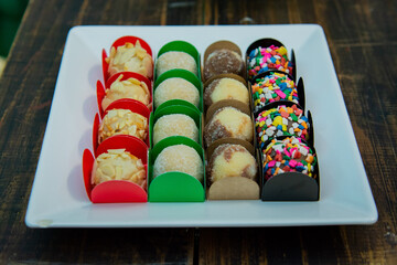 Colorful handmade brazilian sweets for birthday parties.