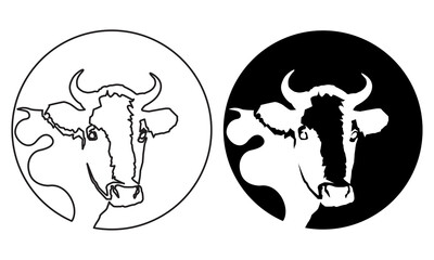 Black silhouette cow isolated on white. Hand drawn vector illustration.