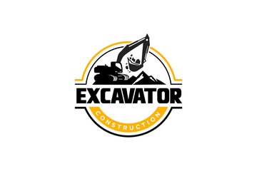 Excavator logo template vector. Heavy equipment logo vector for construction company. Creative excavator illustration for logo template.